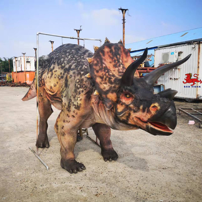 Kostum Dinosaurus Triceratops Dewasa Realistis Kustom Untuk Dua Penampil