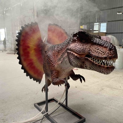 Lifelike Realistic Animatronic Dinosaur Dilophosaurus Head With Smoking Effect