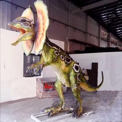 Themaparkuitrusting Realistisch animatronic dinosaurusmodel Dilophosaurus-standbeeld